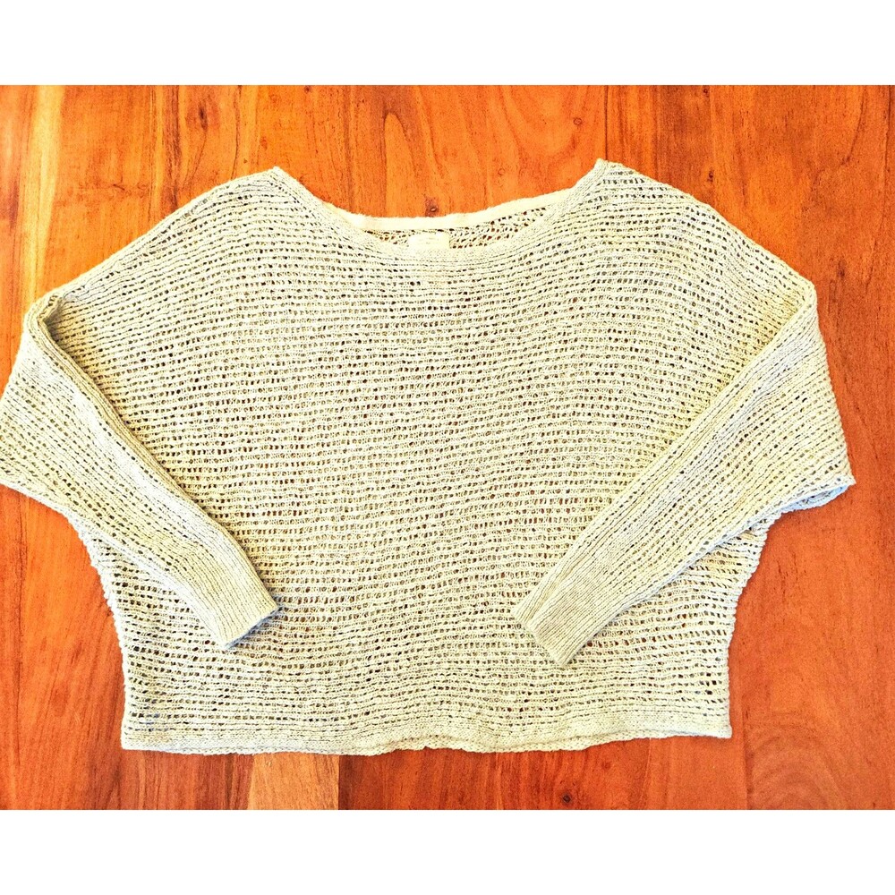 Billabong Womens Medium Sage Green Open Knit Batwing Beach Boho Coastal Sweater